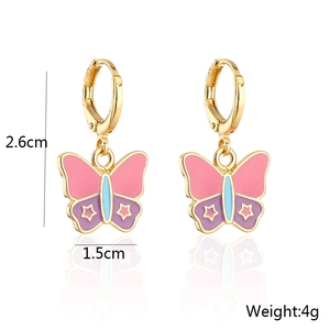 Gold plated butterfly earrings with pink and purple enamel and star patterns