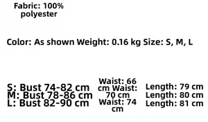 Detailed size guide and fabric specs for floral camisole dress in S, M, L