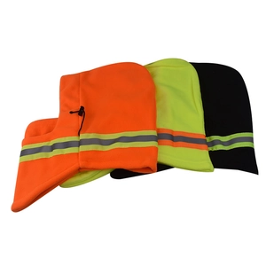 Trois cagoules en polaire chaude orange, jaune et noir avec bandes réfléchissantes