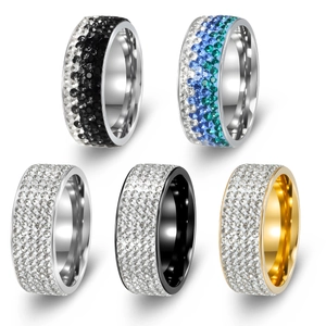 Stainless Steel Ring Multi Row Rhinestone Pave Set Wide Band Fashion Jewelry For Women Men Punk Luxury Party Accessory