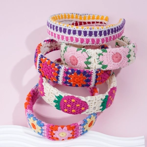 Handmade Crochet Floral Strawberry Halloween Pattern Knit Hairband Boho Pastoral Style Women Hair Accessories