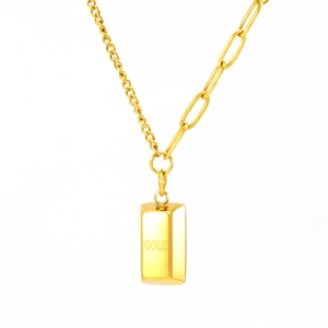 Chic gold-plated stainless steel bar necklace with GOLD engraving on a dual-style chain