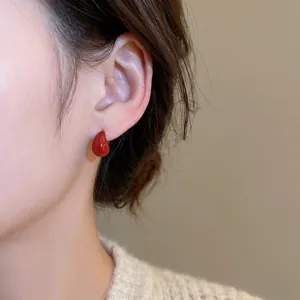 Vintage red teardrop earrings with enamel finish for daily commute wear