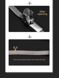Detail guide of adjusting silver mesh stainless steel bracelet length with scissors