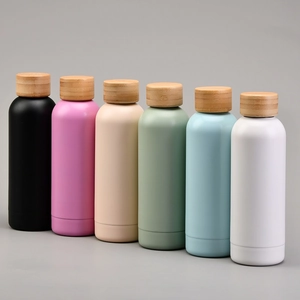 304 stainless steel insulated bottles with bamboo lids in six assorted matte finish colors