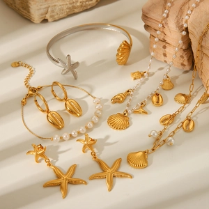 Ocean Series Starfish Scallop Shell Stainless Steel Jewelry With Artificial Pearls Summer Vacation Fashion Jewelry For Women