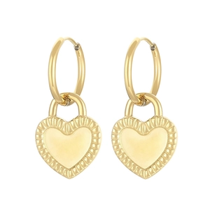 Elegant gold heart locket hoop earrings with a minimalist stainless steel design