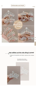 Detailed view of four distinct silver princess tiaras with sparkling rhinestones and pearls