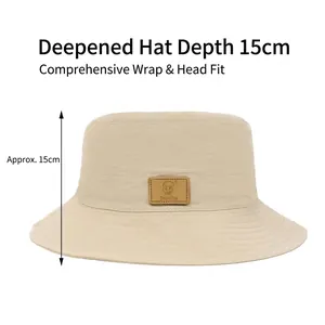 Breathable wide brim sun bucket hat in beige with 15cm depth for outdoor hiking