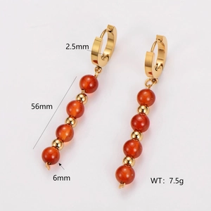 Vintage gold drop earrings with green and red gemstones and product measurements