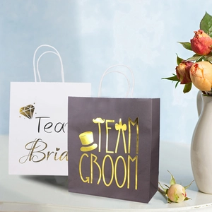 Wedding Gift Bags Paper Foil Hot Stamping Team Bride Team Groom Party Souvenir Bridal Shower Handheld