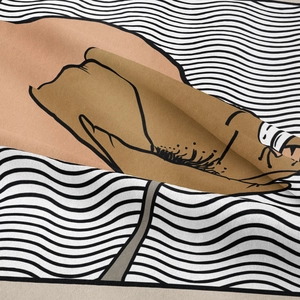 Detailed close-up showing fine fabric texture and artistic pop art female face pattern
