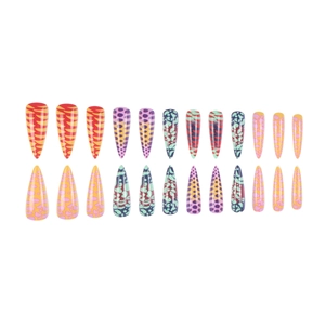 Colorful 24pcs stiletto press-on nails set with vibrant animal print leopard patterns