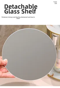 Detail of a thickened tempered glass shelf for bathroom organizers, waterproof and washable