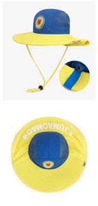 Detail of kids sun hat featuring breathable mesh side panels and snap buttons for styling