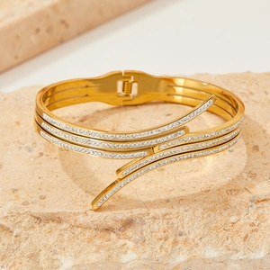Elegant Multi Layer Overlapping Stainless Steel Bangle Bracelet For Women With Pave Rhinestone Fashion Luxury Jewelry