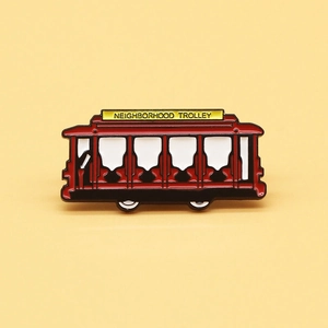 Retro Red Trolley Enamel Brooch Pin Vintage Metal Alloy Badge For Backpacks Jackets Clothes Jewelry Gift Accessory