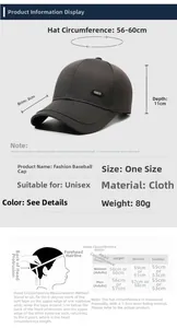 Detailed size chart for the minimalist men's baseball cap with measurement guide