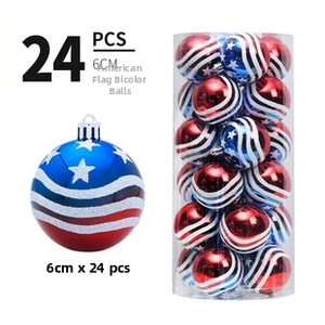 Detalle de 24 bolas de Navidad de 6cm con bandera americana en empaque cilíndrico