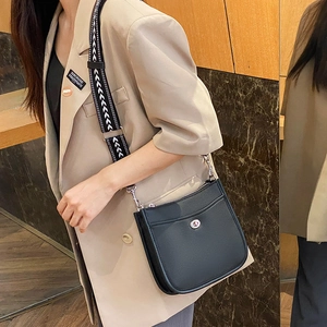 Elegante schwarze PU Leder Umhängetasche mit geometrischem breitem Schultergurt