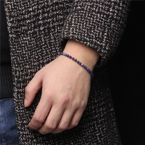 Men's 4mm natural blue stone beaded bracelet with energy crystals and butterfly charm