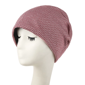 Women's autumn winter knit beanie in burgundy gray blend for casual outdoor warmth