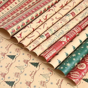 Thick kraft Christmas wrapping paper featuring reindeer, trees, and festive patterns