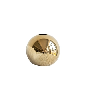 Spherical golden ceramic vase with glossy electroplated finish and matte base decor