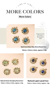 Detailed view of sun-shaped stainless steel charms with natural lapis and aventurine