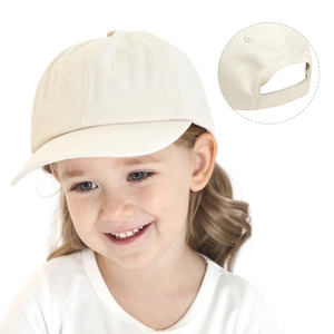 Classic children's cotton baseball cap in beige with an adjustable strap closure