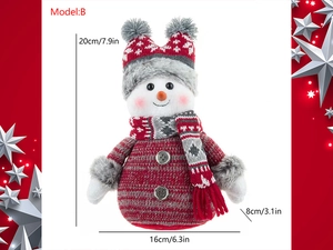 Detailed size chart of a 20cm knitted snowman doll with exact height and width dimensions