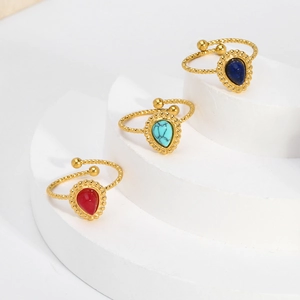 French vintage 18K gold plated ring with teardrop natural stones in various colors
