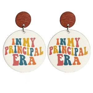 Colorful In My Principal Era wood dangle earrings with sunflower and teacher theme design