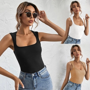 Women Ribbed Knit Tank Top Square Neck Slim Fit Sleeveless Solid Color Viscose Camisole Casual Soft Summer Basics
