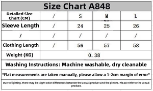 Size chart for V-neck knit sweater showing sleeve and body length measurements in cm