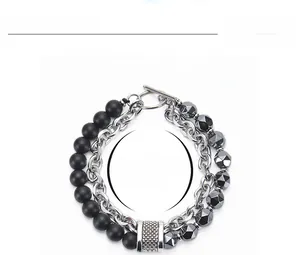 Detailed view of double-layer beaded bracelet with 8mm matte stones and stainless steel OT clasp