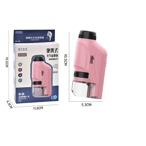 Pink portable optical microscope for kids with premium full-color retail packaging