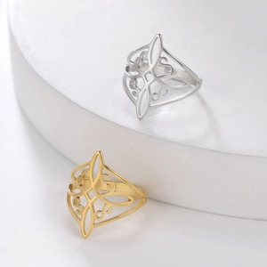 Hollow Geometric Ring Stainless Steel Celtic Knot Witch Design Filigree Band Vintage Minimalist Jewelry Women Men