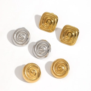 Chic 18k gold plated stainless steel stud earrings with hammered swirl texture set