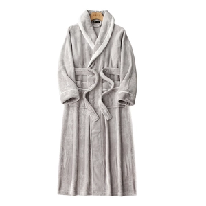 Thick contrast fleece hooded bathrobe for couples with waist tie and large pockets
