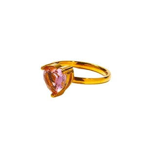 Minimalist 18k gold plated stainless steel ring with a heart-shaped pink zircon stone