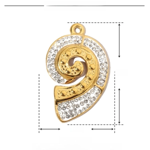 Detailed view of 27mm gold spiral star pendant with size and material specifications
