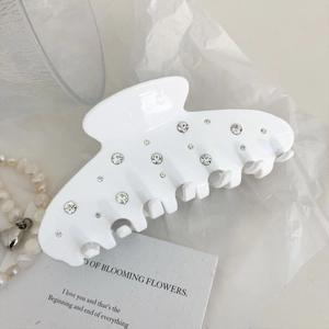 Creamy white large acetate shark hair claw clip with sparkling rhinestones decoration