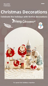Detail of wool felt Christmas ornaments including snowman and reindeer with XMAS tags