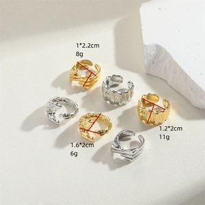 Vintage gold and silver striped adjustable open rings set with size specifications