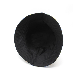 Double-sided bucket hat with black lining and vibrant pop art print for sun protection