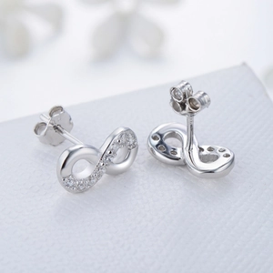 Elegant S925 sterling silver infinity stud earrings with micro-pave cubic zirconia