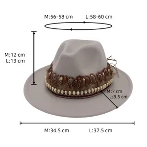 Guida alle taglie per cappello fedora in feltro grigio con piume e piccoli teschi