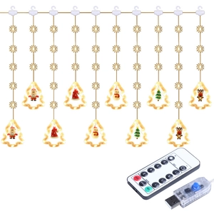 Christmas LED window curtain lights with Santa, reindeer and snowman figures and remote control