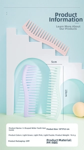 Detail of S-shaped wide-tooth hair comb set in macaron pink purple and green colors